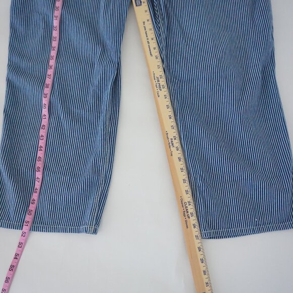 USA Works Blue Stripe Denim Overalls Railroad Carpenter Retro 80s 90s Workwear L - Picture 3 of 15